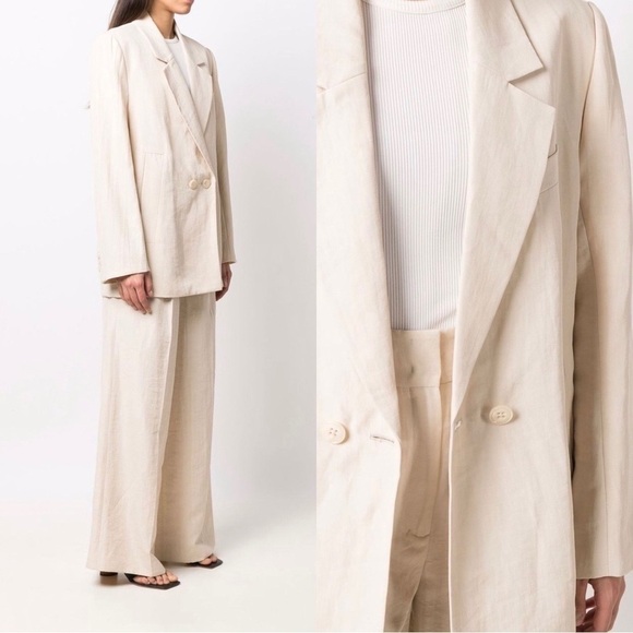 NWT Dorothee Schumacher Summer Cruise Double-Breasted Beige Linen Blazer Sz S - Picture 1 of 8